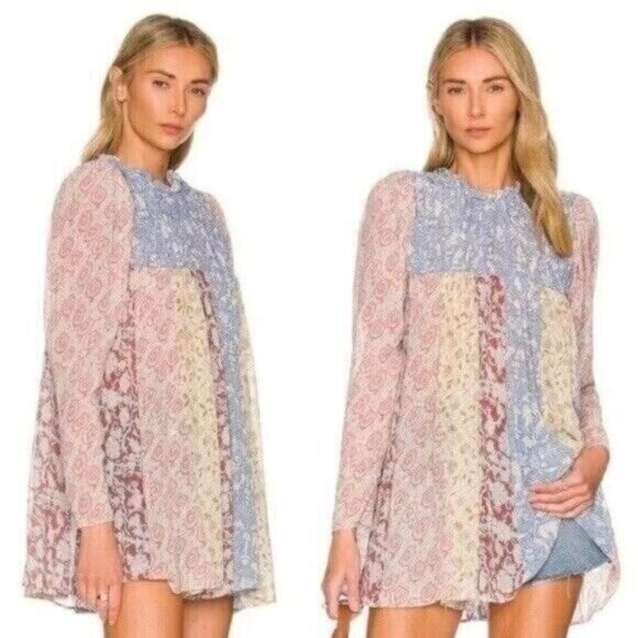 Free People  Merrie Mixed Print Tunic In Lilac Size XS NWT - Picture 1 of 11